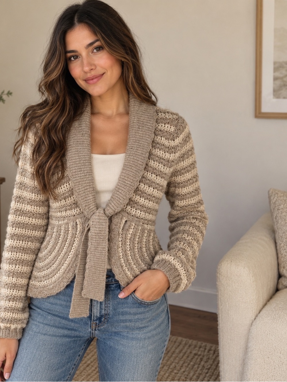 Anthropologie Sleeping on Snow Chevron Wool Tie Front Cardigan XS